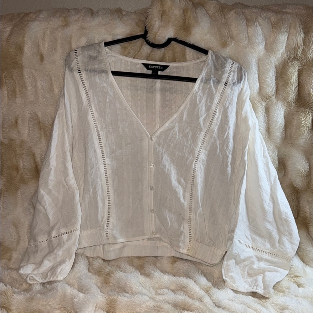 Express Women's White V-Neck Blouse